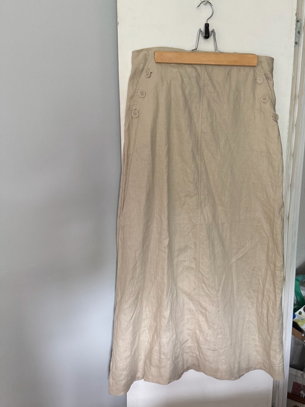 Max Studio Linen Beige Maxi Skirt with Side Button Detail